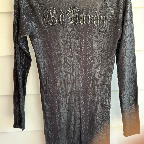 Y2K Ed Hardy Spell out Long Sleeve T shirt Dress python snake bling - Picture 5 of 8
